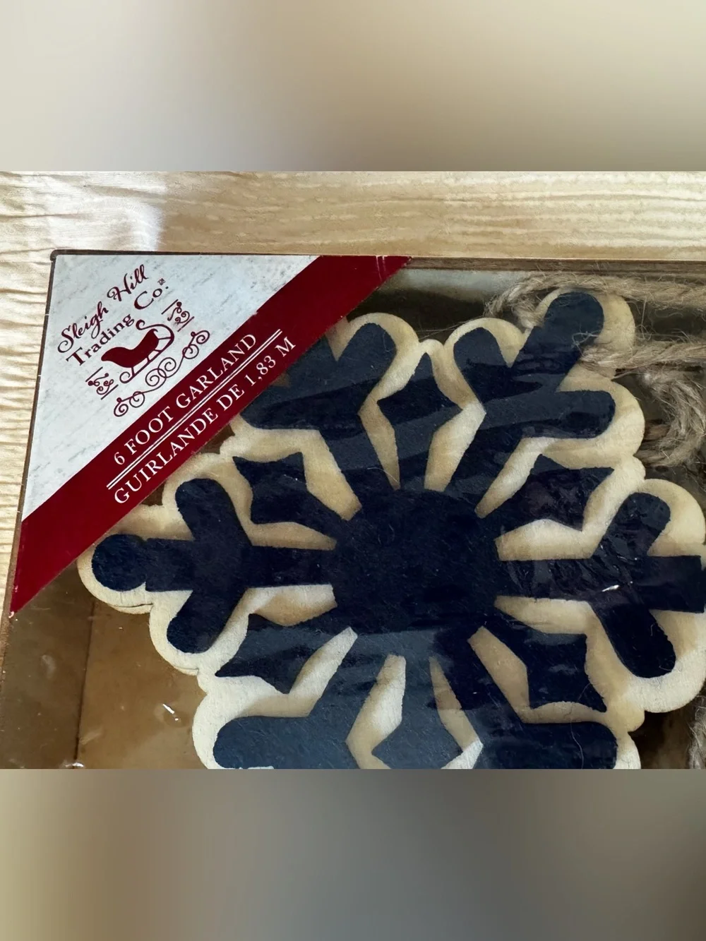 Blue and Natural Snowflake Garland - Festive Holiday Decor